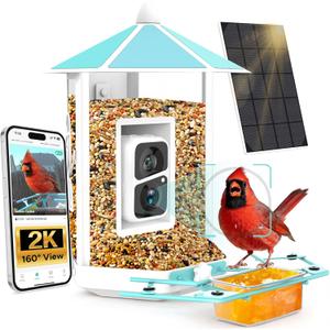 Bird Feeder with Camera - All-Metal Chewproof Smart Camera Bird Feeder Solar Powered, 2K Live Stream for OutdoorAI Identify Auto Capture Videos, Weatherproof Heavy Duty, Gifts for Mom Dad
