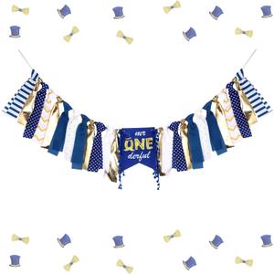 Mr Onederful Birthday Decorations Mr Onederful High Chair Banner for Boys Blue Gold 1st Birthday High Chair Banner Onederful First Bday Party Supplies for One Year Boy