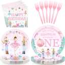 96Pcs Christmas Nutcracker Decorations Nutcracker 1st Birthday Plates and Napkins Tableware Sets Winter Xmas First Birthday Party Decorations for Merry Christmas One Year Old Party Supplies Serves 24