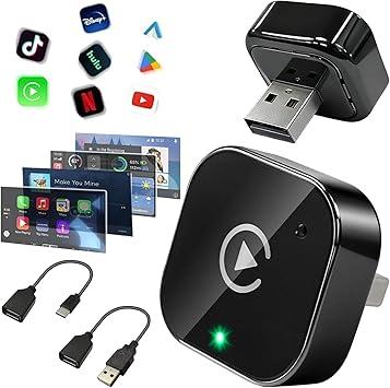 Wireless CarPlay Adapter, Wired-to-Wireless CarPlay and Android Auto Converter, Mini Size with Extension Cable USB-A and USB-C, 2.4G/5G Dual-Band, Compatible with iPhone 6+ & Android 11+