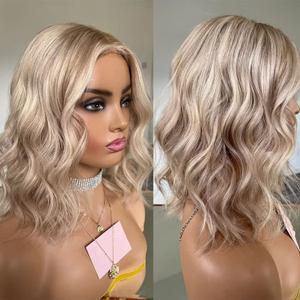 Oulaer Blonde Highlight Short Wavy Wig - 13x6 Invisible Lace Front - Loose Wave Human Hair - Pre Plucked HD Lace - Short Bob Wig - Bleached Knots - 150% Density - 12Inch