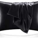 BEDELITE Satin Pillowcase for Hair and Skin, Super Soft and Cooling Similar to Silk Pillow Cases 2 Pack with Envelope Closure, Gift for Women Men(20"x26" Standard Size, Black)