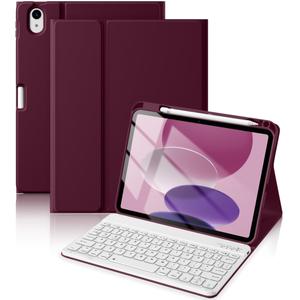 For iPad 10th Generation Case with Keyboard 10.9 Inch 2022/iPad (A16) 11th Gen 11 Inch 2025 - Magnetic Detachable Keyboard, Stain Proof Cover, Smart Folio Case with Pencil Holder - Burgundy