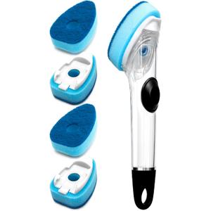 Dishwand with Refills, Dish Wand with Handle Replacement Sponge Heads, Non Scratch Soap Control Leak-Proof Dispenser Scrub,Heavy Duty Advanced Scrubber Brush Pads for Cleaning Dishes Sink Washing Tool