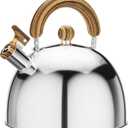 4.2 Quart Tea Kettle Stovetop Whistling for Stove Top Food Grade Stainless Steel Tea Kettles with Cool Wood Pattern Handle, Handle Silver