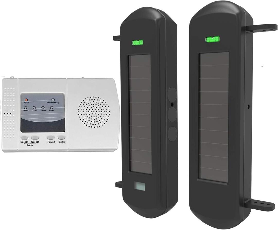 HTZSAFE Solar Wireless Driveway Alarm System-1/2 Mile Long Transmission Range-300 Feet Wide Sensor Range-No Wiring No Need Replace Battery-Outdoor Weatherproof Security Perimeter Alert System KIT