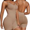PAUKEE Women's Backless Shapewear Bodysuit Tummy control Shorts Seamless Body Shaper Light Body Sculpting (Medium, Beige)