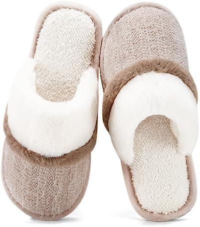 GOEWY Cozy Slippers for Women Indoor and Outdoor Fuzzy House Shoes with Memory Foam Anti-Skid Sole Gifts for Women Mom Ladies, 40-41
