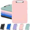 Meiikun Clipboard with Storage, Plastic Clipboard  8.5x11 with Pen Holder, High Capacity Nursing Clipboard Folder, Side Opening Storage Clip Board for Office Work Nurses Teachers (Light Pink), Pack of 1 