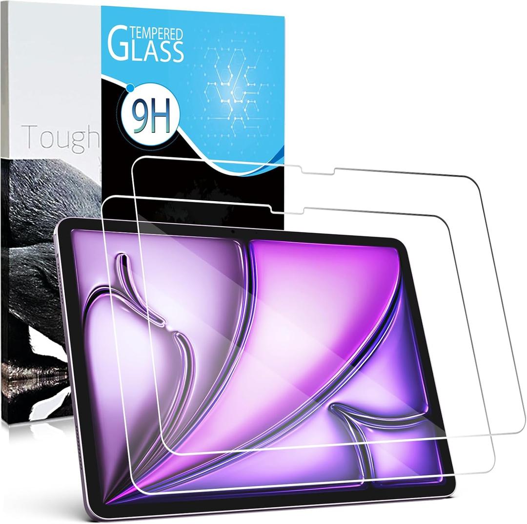 Screen Protector For iPad Air 11 inch M2 2024 M3 2025 6th 7th Generation, 2 Packs Tempered Glass Film Guard, 9H Anti-Scratch, Bubble Free, HD Clarity, Face ID and Apple Pencil Compatible