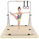Tepemccu Expandable Gymnastics Bars, Adjustable Height Gymnastic Horizontal Bars, Children Folding Training Bar for Kids (Beige with mat)