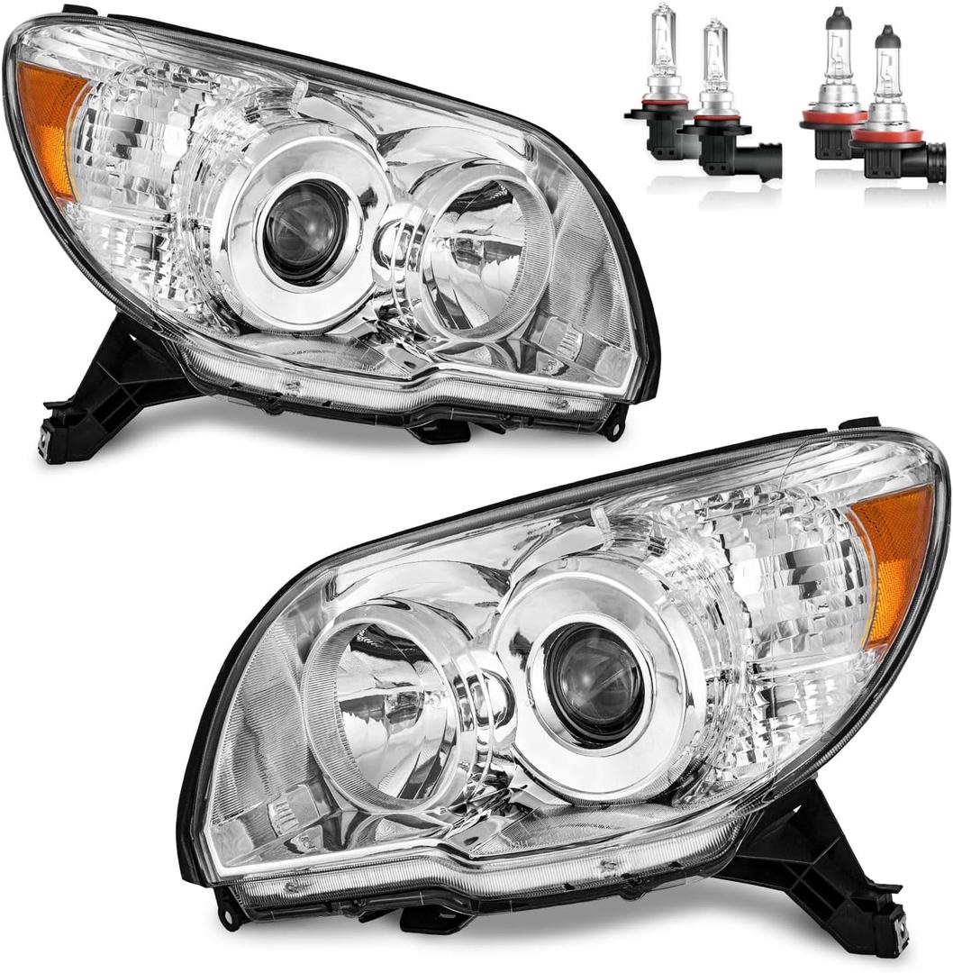 Headlights W/Bulbs for 2006 2007 2008 2009 4Runner Limited Sport SR5 Projector Headlights Headlamp Replacement Chrome Housing Passenger and Driver Side