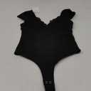 REORIA Womens Deep V Neck Bodysuit Double Lined Lace Bodysuit Short Sleeve Backless Top Sexy Going Out Outfits (Small, Black)
