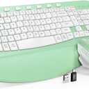SABLUTE Wireless Keyboard and Mouse Combo, Ergonomic Wave Keys, Cushioned Plam Rest, Comfortable Silent Natural Typing, 2.4G Lag-Free, MA12 Full Size Keyboards Set for Multi-OS, Windows/Mac, Green