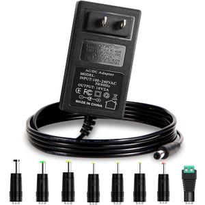 18V 2A Power Supply AC Adapter with 8 Tips, Universal DC in 18 Volt 2 Amp Power Cord, Converter Transformer 100-240v, 50/60HZ, 5.5x2.5mm DC Output Jack, for 18V 1A 1.2A 1.5A 1.7A 1.8A 2A Equipment
