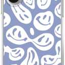 Blue White Trippy Smile Face Phone Case for iPhone 16, Cute Funny Melted Face Case for Girls for iPhone 16,Unique Trendy TPU Bumper Case