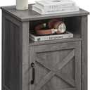 VASAGLE LIRY Collection - Farmhouse Nightstand with Barn Door, Bedside Table with Storage, Side End Table, Night Stand, Open Compartment, for Bedroom, Misty Gray ULET609G68