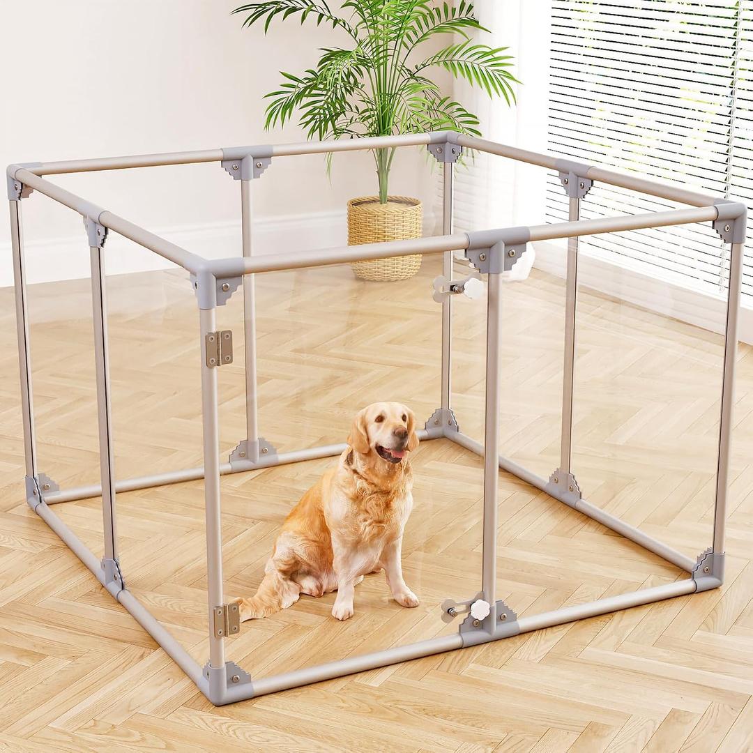 Clear Acrylic Dog Playpen, 8 Panels 29.5 Inch Tall Indoor Pet Play Pen with Door, Transparent Puppy Fence for Small Dogs, Dog Fence Crate Kennel Whelping Cage