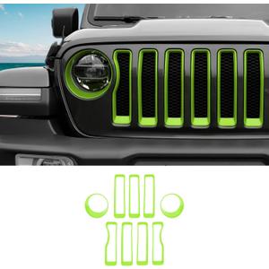 Grille Grill Insert+Headlight Turn Light Cover Compatible with 2018-2023 Jeep Wrangler JL JLU Sport/Sport S Only,Not for Sahara,Rubicon 4xe(Green)