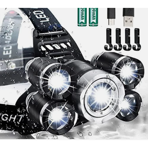 JIMEJV USB Rechargeable Headlamp 12000 Lumen Ultra Bright LED Work Headlight, 4 Modes Waterproof Head Lamp Best Headlamps for Adults, Camping, Outdoors & Hard Hat Work Zoomable Headlight (Sliver)