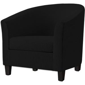 2 Piece Tub Chair Covers with Cushion Cover, Stretch Jacquard Furniture Cover,Armchair Protector Slipcover Removable Machine Washable (Black)