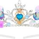 Mermaid Crown for Girls Mermaid Headband for Little Mermaid Party Decorations Ariel Birthday Party Supplies (Blue)