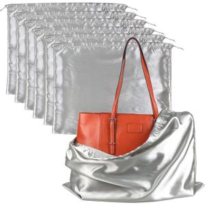 PlasMaller Dust Cover Storage Bags Silk Cloth with Drawstring Pouch For Handbags Purses Pocketbooks Shoes Boots Set of 6, Silver (23.6 x 19.6 in)