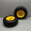 HQPASFY 16x6.50-8 Flat Free Tire and Wheel,Solid Rubber Front Lawn Mower Tires with Yellow Rim,1-Inch Bearing,3-Inch Offset Hub,riding lawn mower and garden tractor tire and wheel,2 Pack