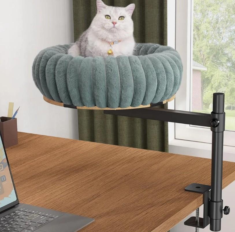 Elevated Cat Desk Bed with Adjustable Mounting for Home or Office Use
