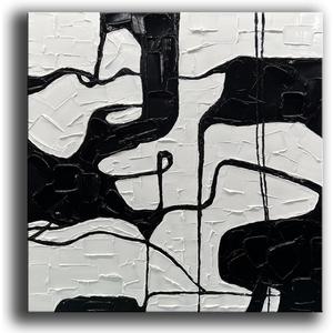 YaSheng Art - Black and White Canvas Wall Art, Hand-Painted 3D Thick Texture Minimalism Abstract Artwork, Oil Painting for Living Room and Office, Ready to Hang, 30x30 Inch