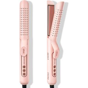 Ufree Airflow Curling Iron, 360 Cool 2 in 1 Flat Iron Hair Straightener & Curler for Lasting Curls, 1.25 Inch Curling Wand, 5 Temps for Long & Short Hair, Women Gifts, Anti-Scald