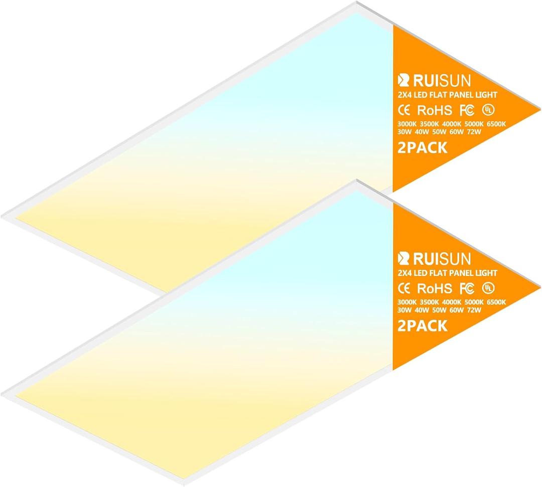 2 Pack 2x4 LED Flat Panel Light Drop Ceiling Office Fixture,9576LM, 30W/40W/50W/60W/72W Selectable,3000K/3500K/4000K/5000K/6500K 5CCT,Dimmable (0-10V) for Shop,Commercial Warehouse,ETL Listed