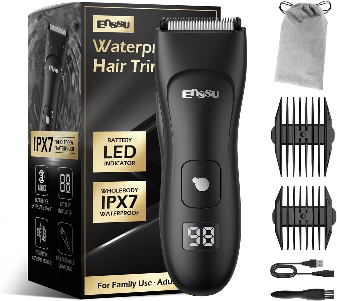 ENSSU Body Hair Trimmer for Men, Electric Manscape Groin Trimmer with Skin-Safe Ceramic Blade, Waterproof Ball Trimmer for Chest, Beard, and Pubic Hair (Black)