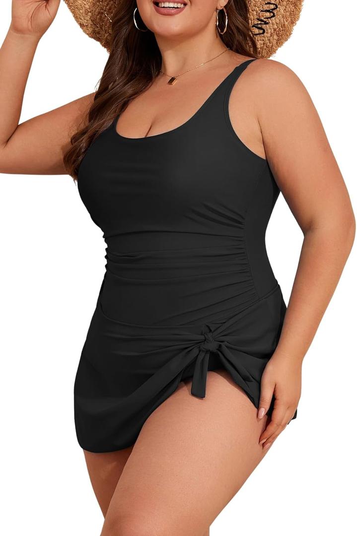 Eomenie Plus Size Swimdress for Women One Piece Swimsuit Tummy Control Swim Dresses Skirt Bathing Suit (Black, 22W)