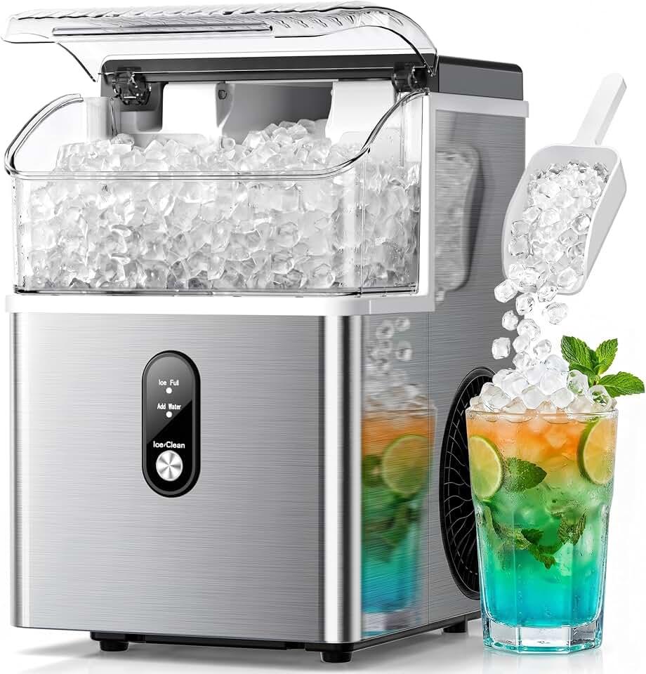 Crzoe Nugget Ice Maker Countertop, 35lbs/Day, Portable Pebble Ice Machine