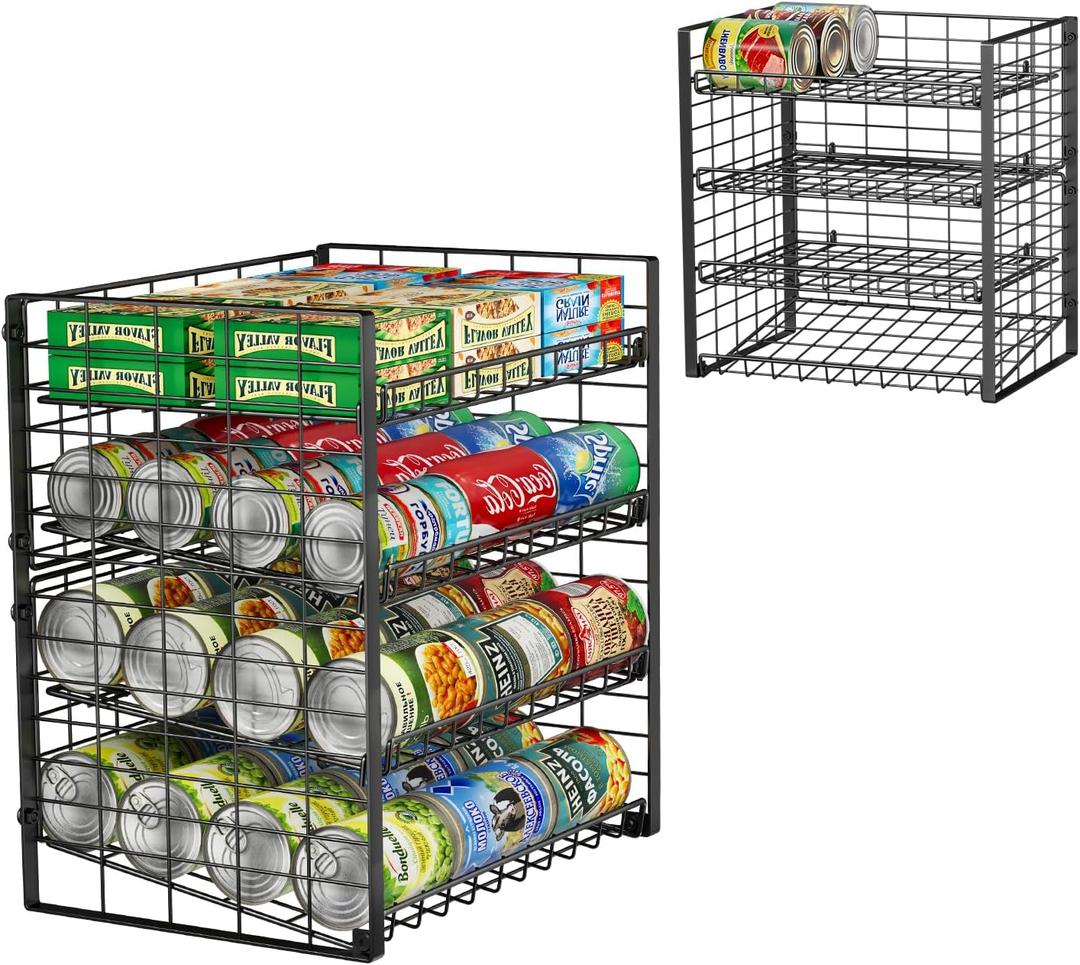 JKsmart 4-Tier Can Rack Organizer for Pantry, Adjustable Can Storage Holder for Various Ounces of Canned food Soda Drinks, Can Dispenser Holds Up to 48 Cans for Cupboard Cabinet