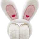 Cute Bunny Ears Earmuffs, Winter Warm Fluffy Ear Muffs Foldable Animal Ear Warmers Ear Covers Headband for Women (White)
