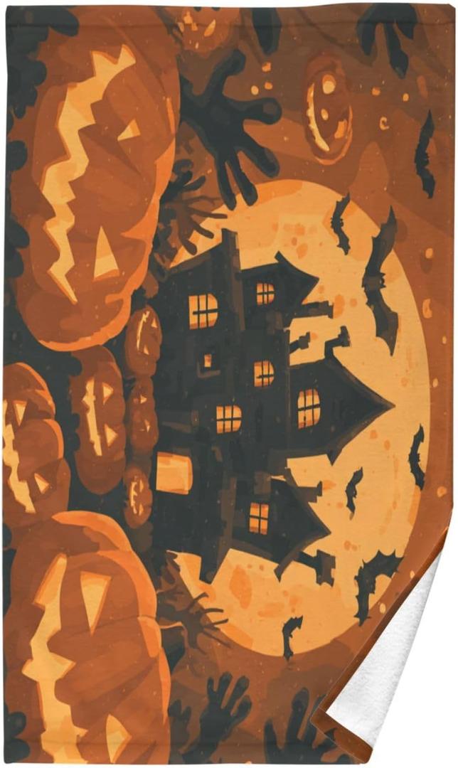 Halloween Pumpkin Castle Hand Towels for Bathroom Bath Towel Absorbent Face Towel Quick Dry Washcloths Cotton Kitchen Dish Towels Soft for Facial Gym Spa Fingertip Shower, 16"x28"