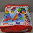 Bundle of MEGA BLOKS Fisher-Price Toddler Block Toys, Big Building Bag with 80 Pieces and Storage Bag, Blue + Sensory Building Toys Playset, Musical Farm Band with 45 Toddler Blocks and 6 Music Sheets