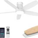 AQUBT 42 Inch Ceiling Fans with Lights, Quiet Reversible Fan with Remote & APP Control, 6-Speed, 3 Color Temperatures Dimmable LED, DC Motor, Low Profile Ceiling Fan for Bedroom Living Room (White）