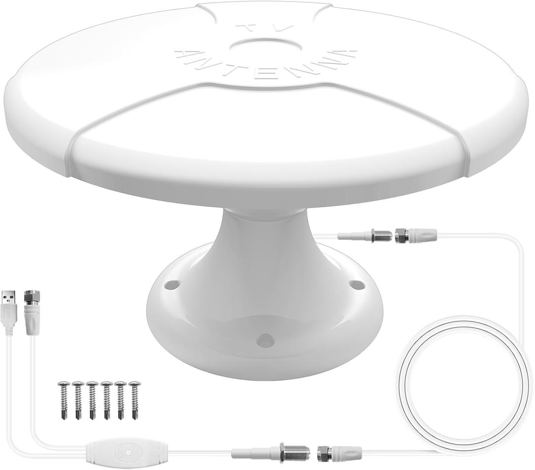 RV TV Antenna Outdoor 360 Omni Reception, 4K HD Digital RV Antenna Outdoor for Smart Tv with Signal Booster for Attic/RVs - 16.4 FT Coaxial Cable, 120 Mile Range, VHF/UHF