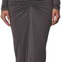 JUMISEE Women's Sexy Ruched Long Sleeve Maxi Dress Elegant Turtleneck Bodycon Cocktail Party Dress Evening Dress Coffee XL