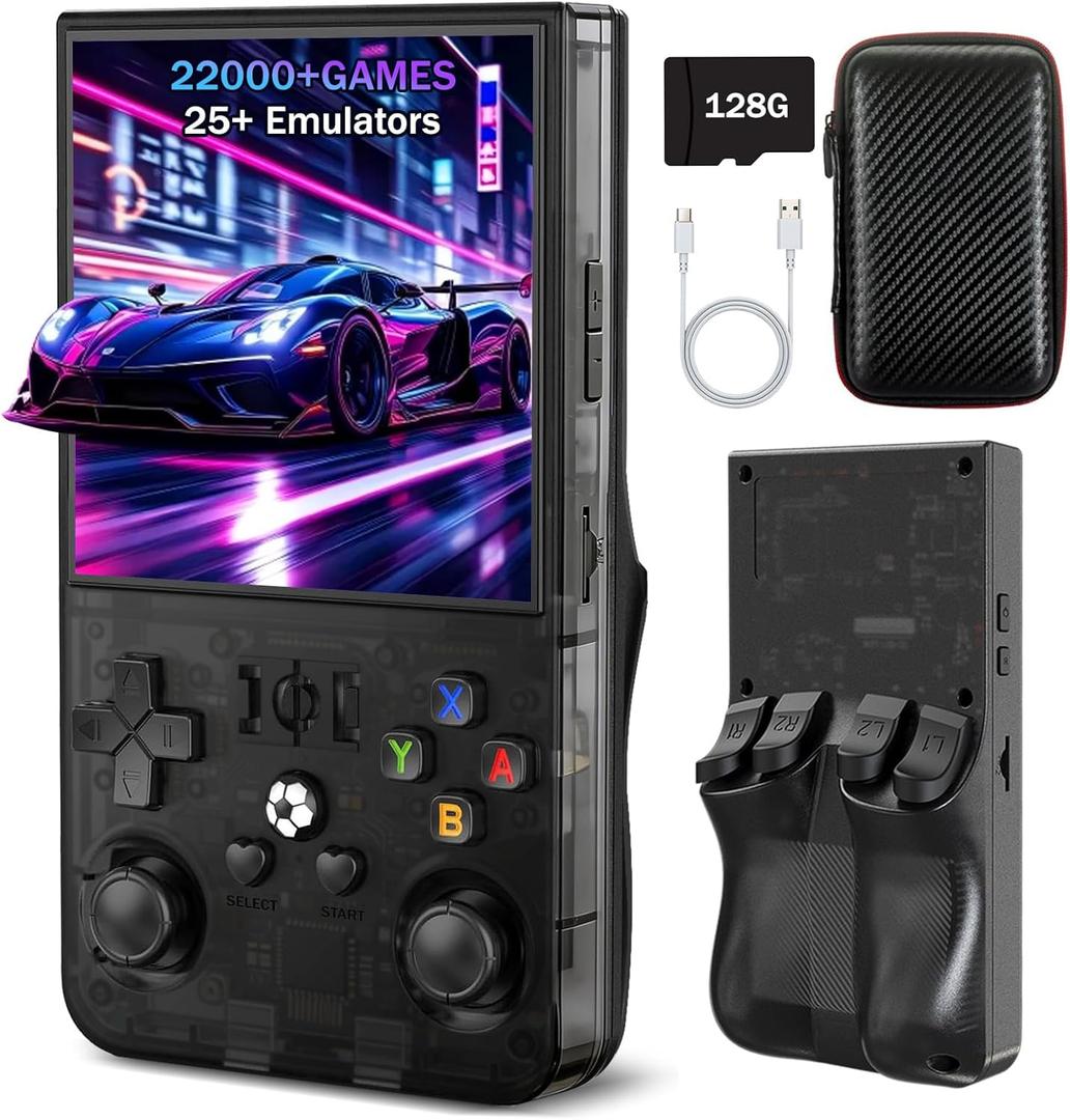 R36MAX Retro Handheld Game Console, Portable Hand Held Open Source Linux System, 4.0 Inch 720x720 IPS Screen, 128GB Storage 22,000+ Classic Games, 4000mAh Battery Gaming Handheld(Deep Black)
