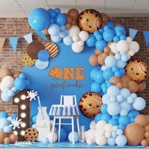 Cookie Party Decoration 135Pcs Blue and Brown Balloon Garland Arch Kit for Chocolate Chip Cookie Baby Shower Gender Reveal Birthday Party Decorations