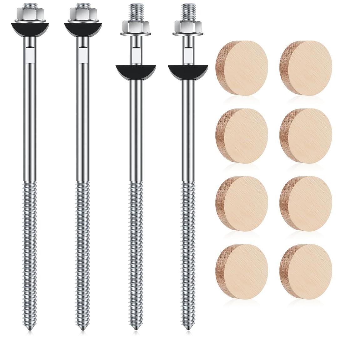 Shimeyao 4 Set Wood Newel Mounting Kit Newel Post Fastener Installation Kit for Residential and Commercial Installation, Anchors Post Directly to Wood or Concrete Floor