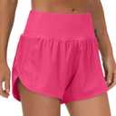THE GYM PEOPLE Womens High Waisted Running Shorts Quick Dry Athletic Workout Shorts with Mesh Liner Zipper Pockets (Bright Pink, X-Large)