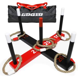 GOOSO Ring Toss Game for Kids - Indoor & Outdoor Game for Family and Adults with 5 Poles, 2 Bases and 6 Rings in 2 Colors, Backyard Party Activities for Adults Lawn Games for Kids