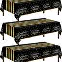 Childom 3 Pack Graduation Tablecloth, Graduation Decorations Class of 2026 Graduation Party Decorations, 54"x108" Black and Gold Plastic Table Cloth Disposable Rectangle for Home, School, Party Supplies