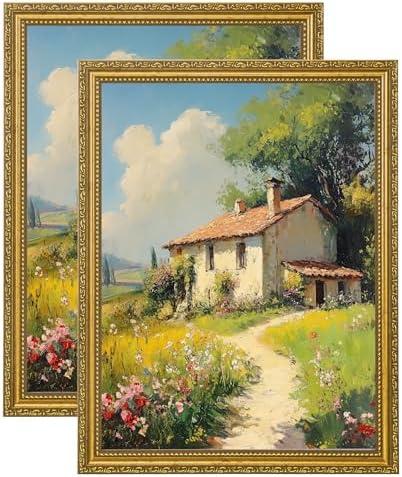 eletecpro 12x16 Picture Frames Set of 2, Vintage Frames with Glass Cover, Ornate Gold Photo Frame Displays 8.5x11 Photo with Mat or 12x16 without Mat for Home Wall Mount Decor, Gold
