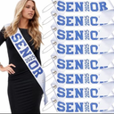 Wecrocs Senior 2025 Sashes, White with Royal Blue Glitter Letters, Graduation Party Supplie, Celebration sash 8PCS
